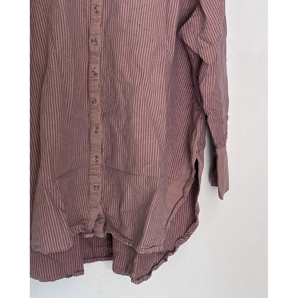 Free People Women Long Sleeve Oversized Button Down Shirt SP Pink Purple Striped